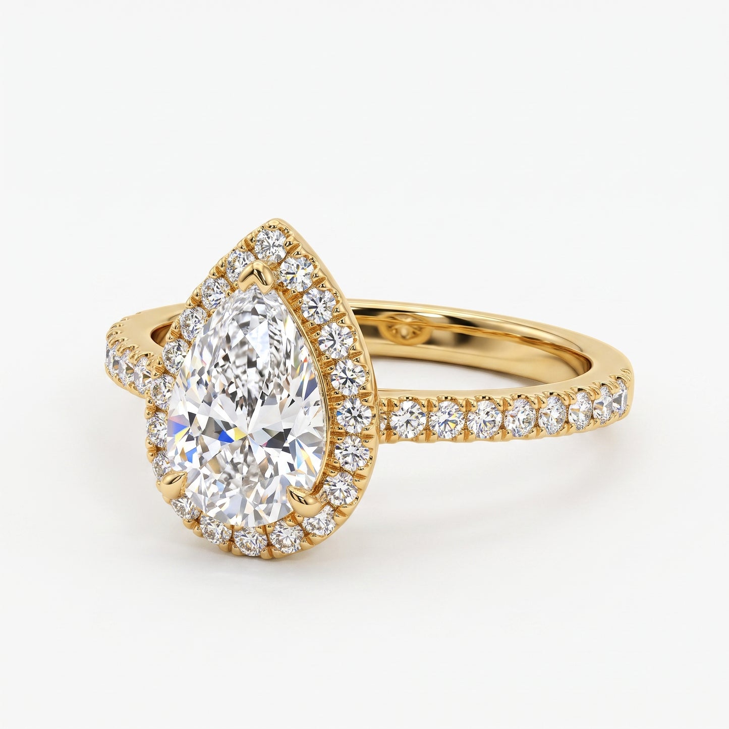 1.00ct Pear Cut Halo Pave Lab-Grown Engagement Ring