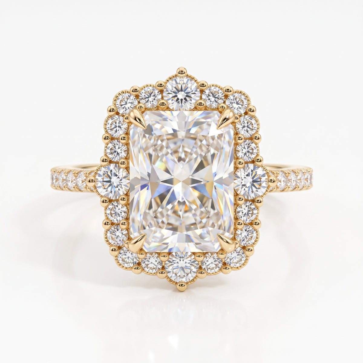Vintage Halo 3CT Radiant cut engagement ring