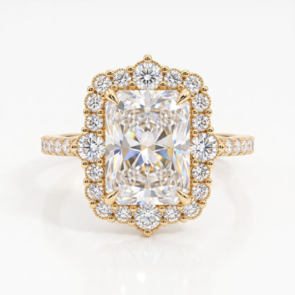 Vintage Halo 3CT Radiant cut engagement ring