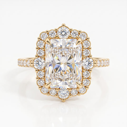 Vintage Halo 3CT Radiant cut engagement ring