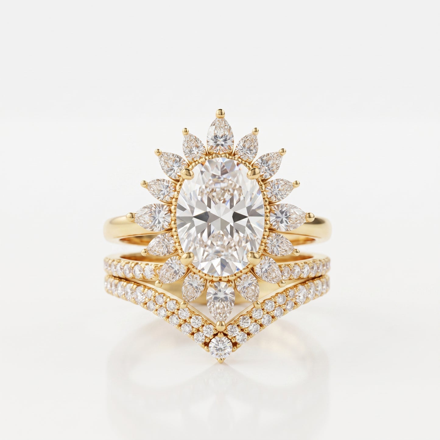 2.70 Ct Oval Cut Lab-GrownBridal Ring Set Floral Halo