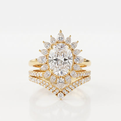 2.70 Ct Oval Cut Lab-GrownBridal Ring Set Floral Halo