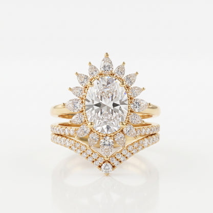 2.70 Ct Oval Cut Lab-GrownBridal Ring Set Floral Halo