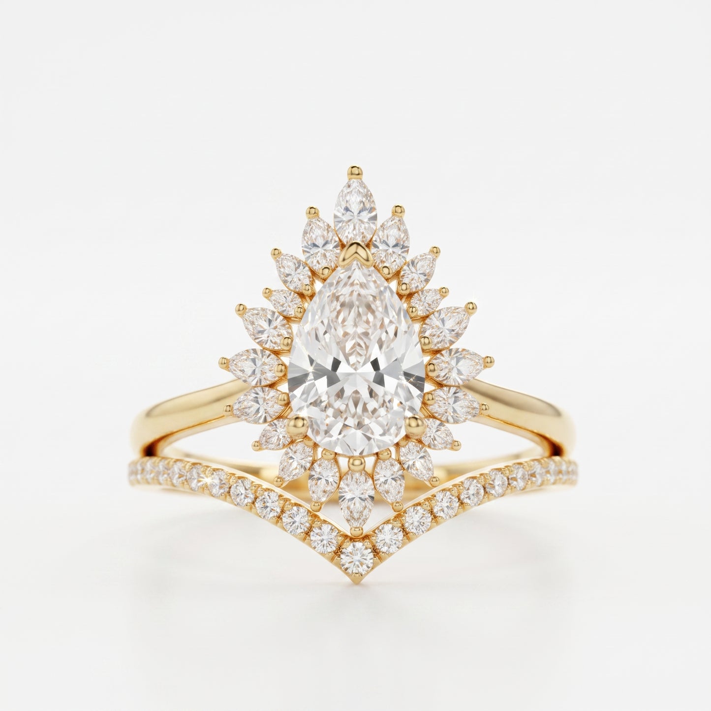 1.80 Ct Pear Cut Floral Halo Lab-Grown Ring Set