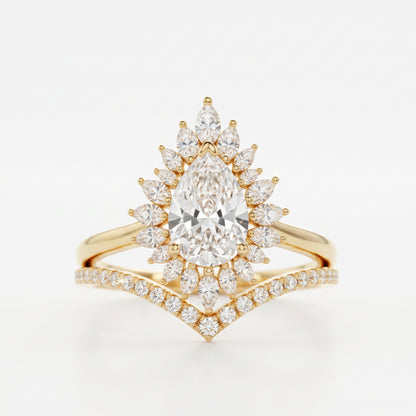 1.80 Ct Pear Cut Floral Halo Lab-Grown Ring Set