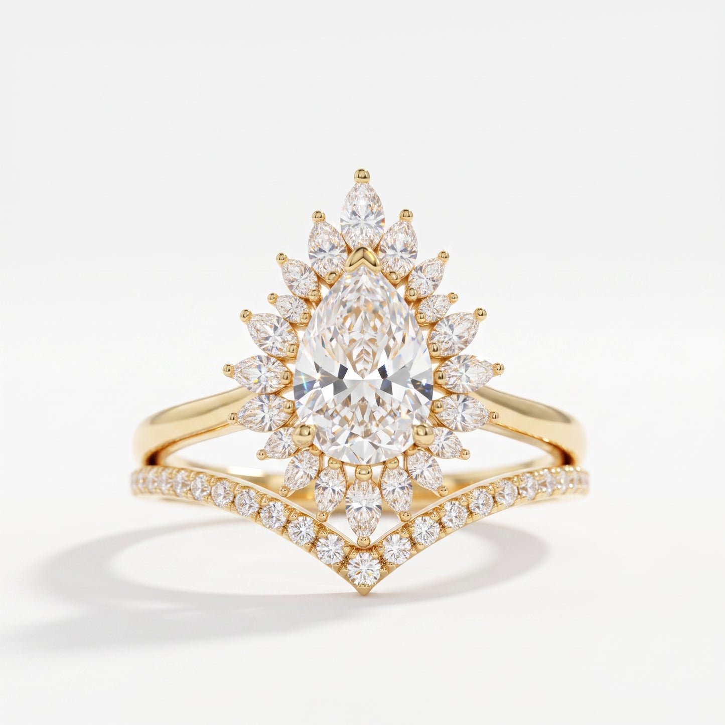 1.80 Ct Pear Cut Floral Halo Lab-Grown Ring Set