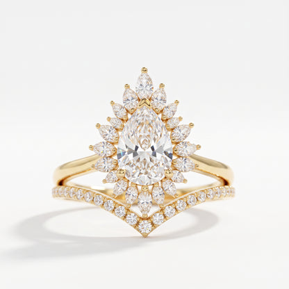 1.80 Ct Pear Cut Floral Halo Lab-Grown Ring Set