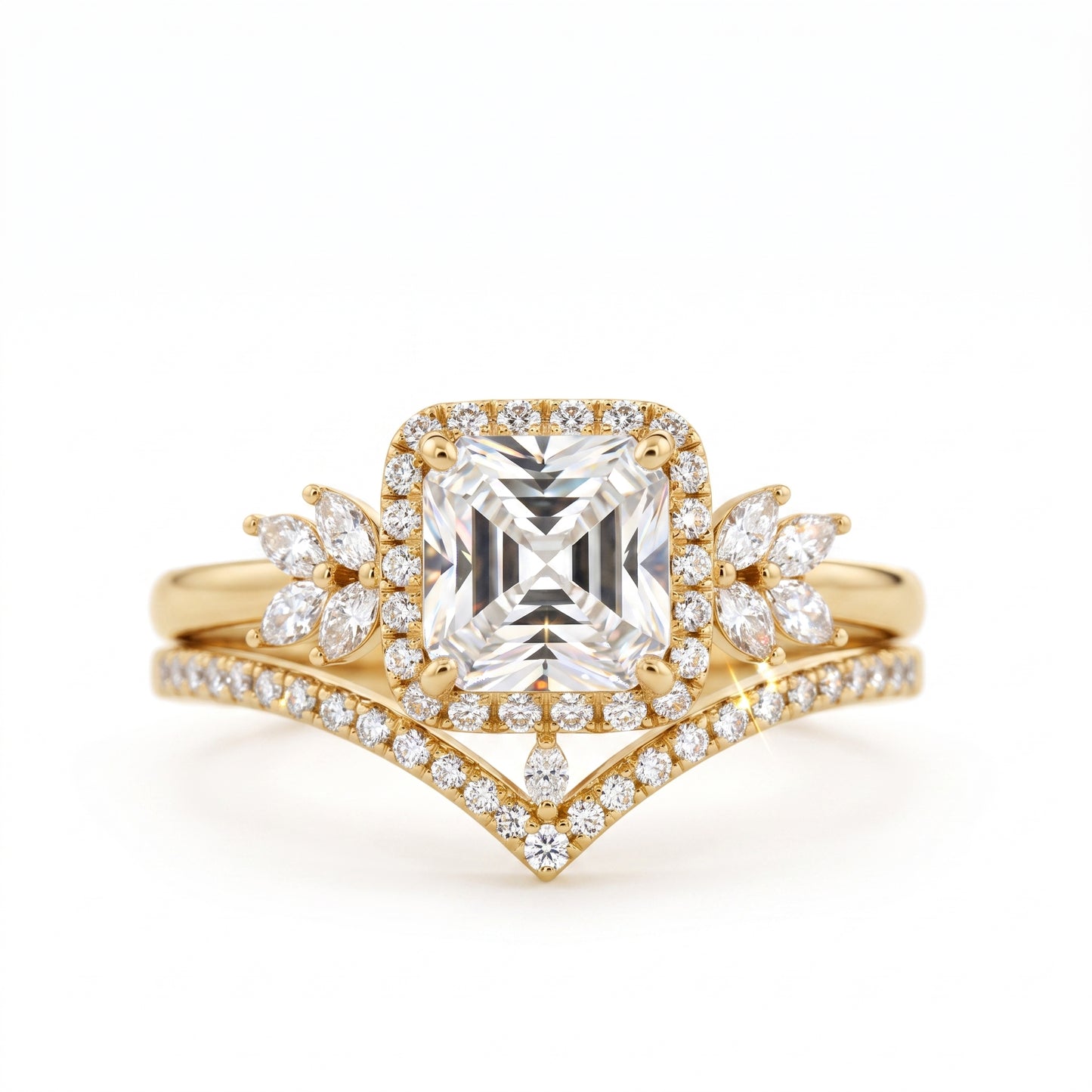 1.60 Ct Asscher Cut Lab-Grown Engagement Ring Set