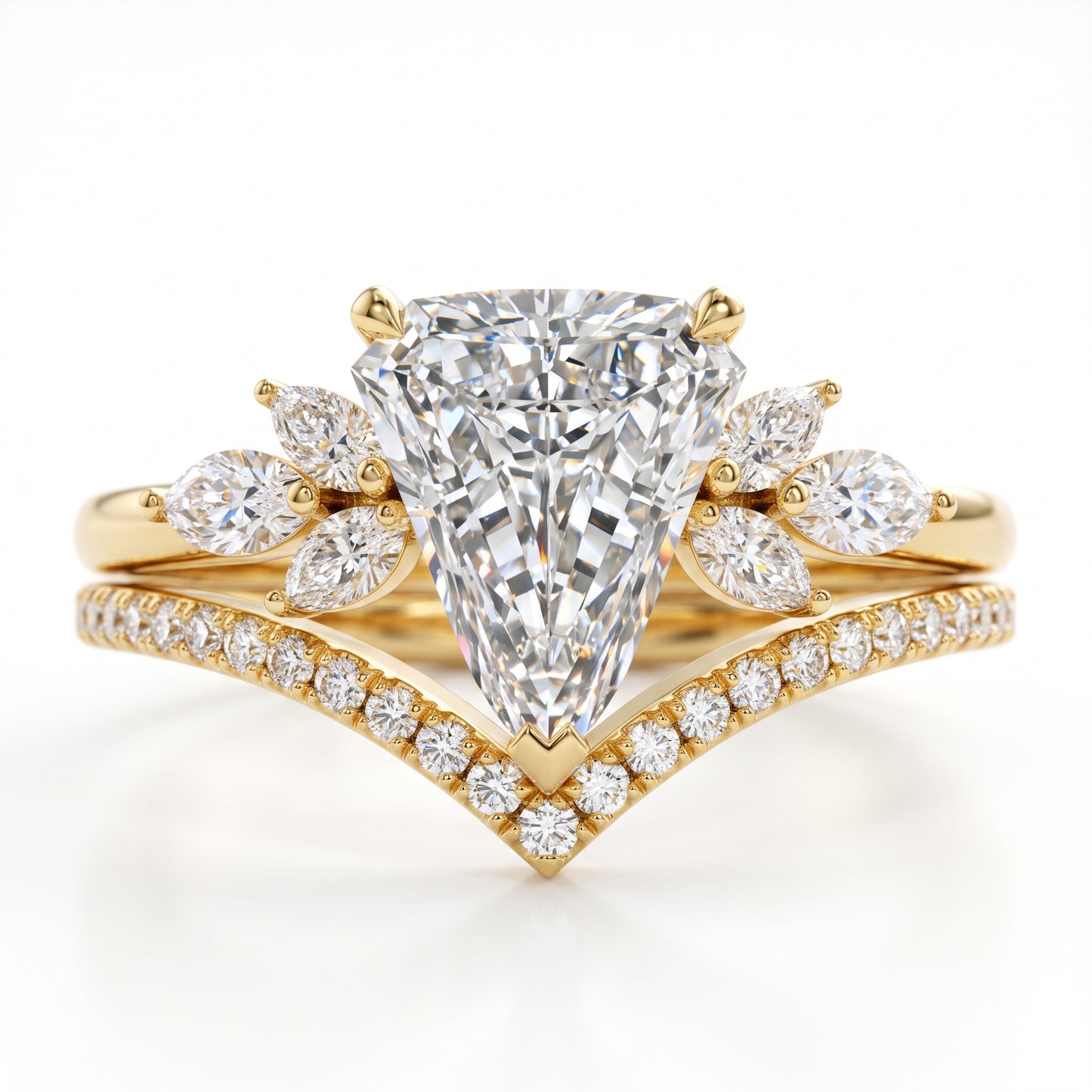 2.10 Ct Shield Cut Lab-Grown Ring Set Engagement Bridal Set