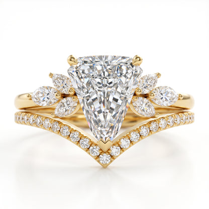 2.10 Ct Shield Cut Lab-Grown Ring Set Engagement Bridal Set
