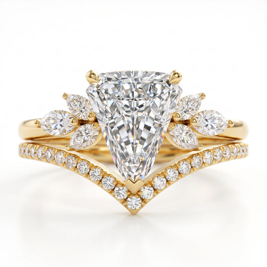 2.10 Ct Shield Cut Lab-Grown Ring Set Engagement Bridal Set