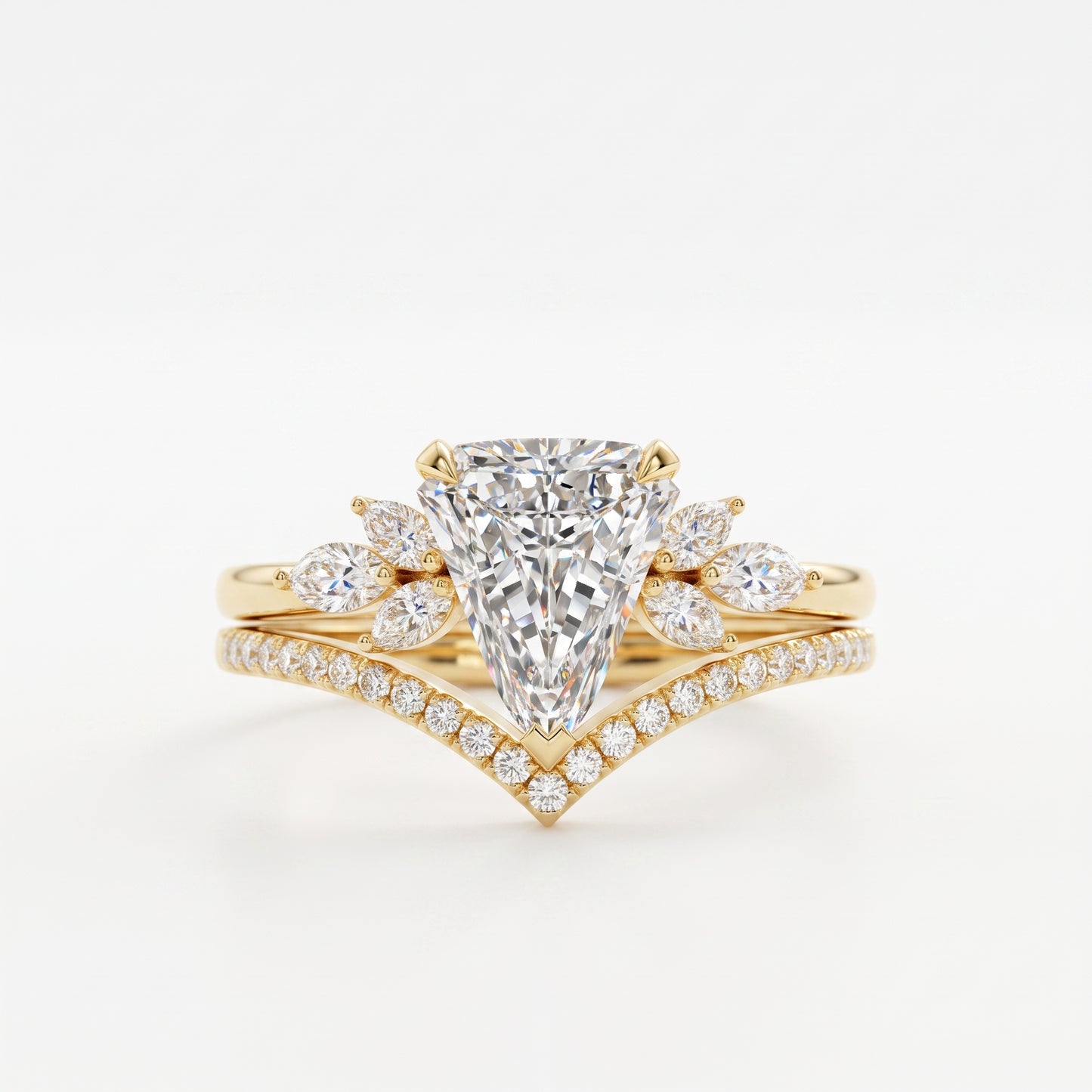 2.10 Ct Shield Cut Lab-Grown Ring Set Engagement Bridal Set