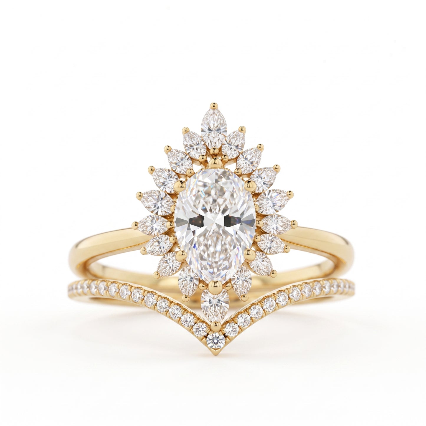1.50 Ct Pear Cut Floral Halo Lab Grown Diamond Engagement Ring Set