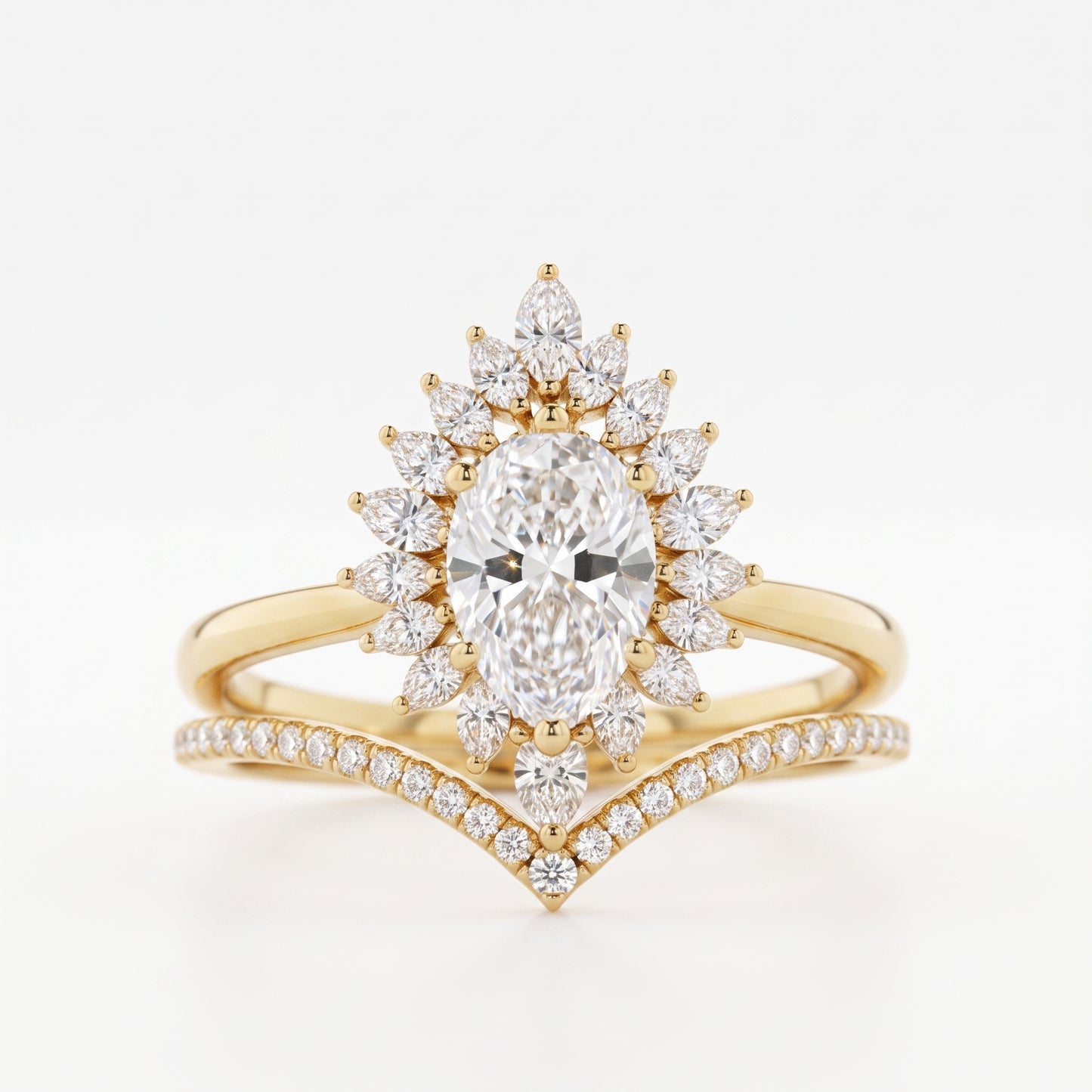 1.50 Ct Pear Cut Floral Halo Lab Grown Diamond Engagement Ring Set