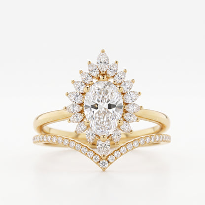 1.50 Ct Pear Cut Floral Halo Lab Grown Diamond Engagement Ring Set