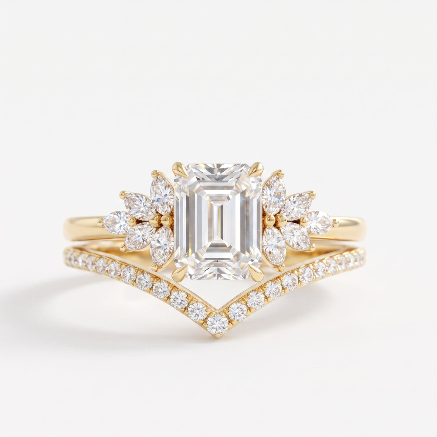 1.50 Ct Emerald Cut Lab-Grown Engagement Ring Set