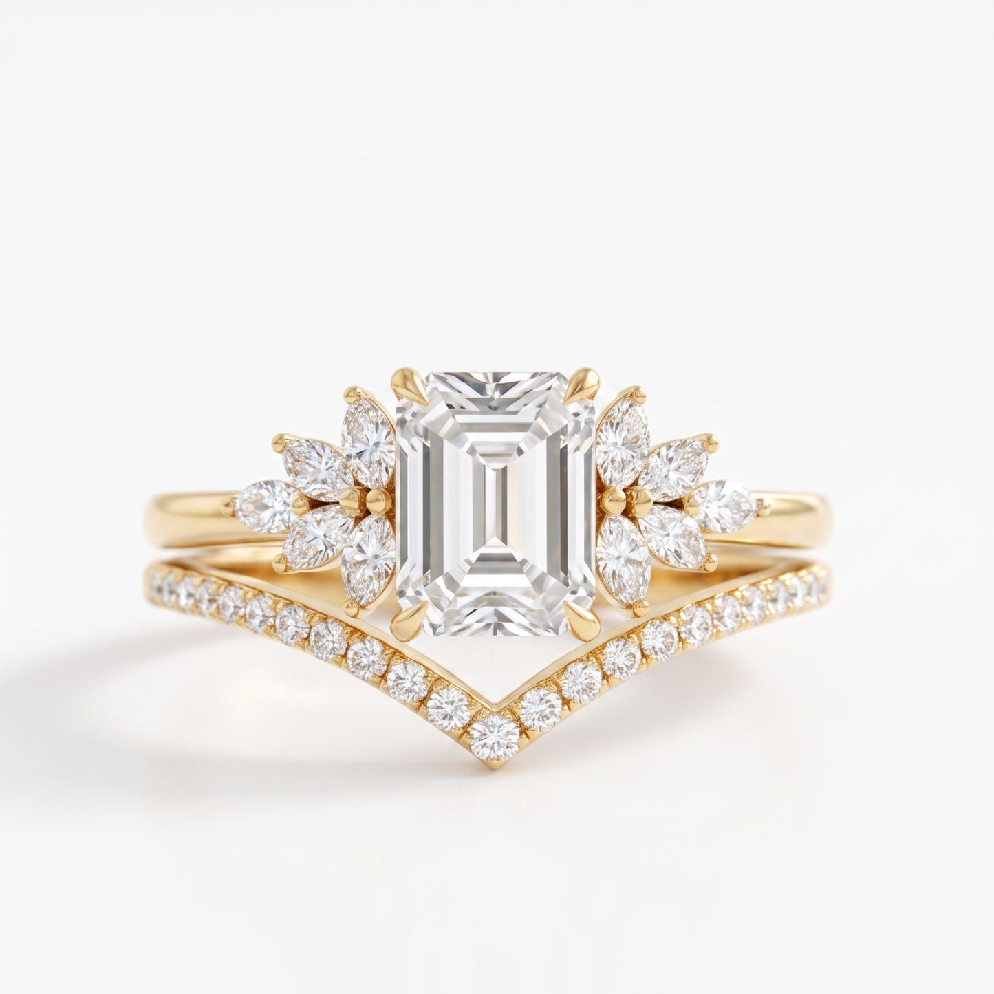 1.50 Ct Emerald Cut Lab-Grown Engagement Ring Set