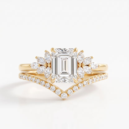1.50 Ct Emerald Cut Lab-Grown Engagement Ring Set