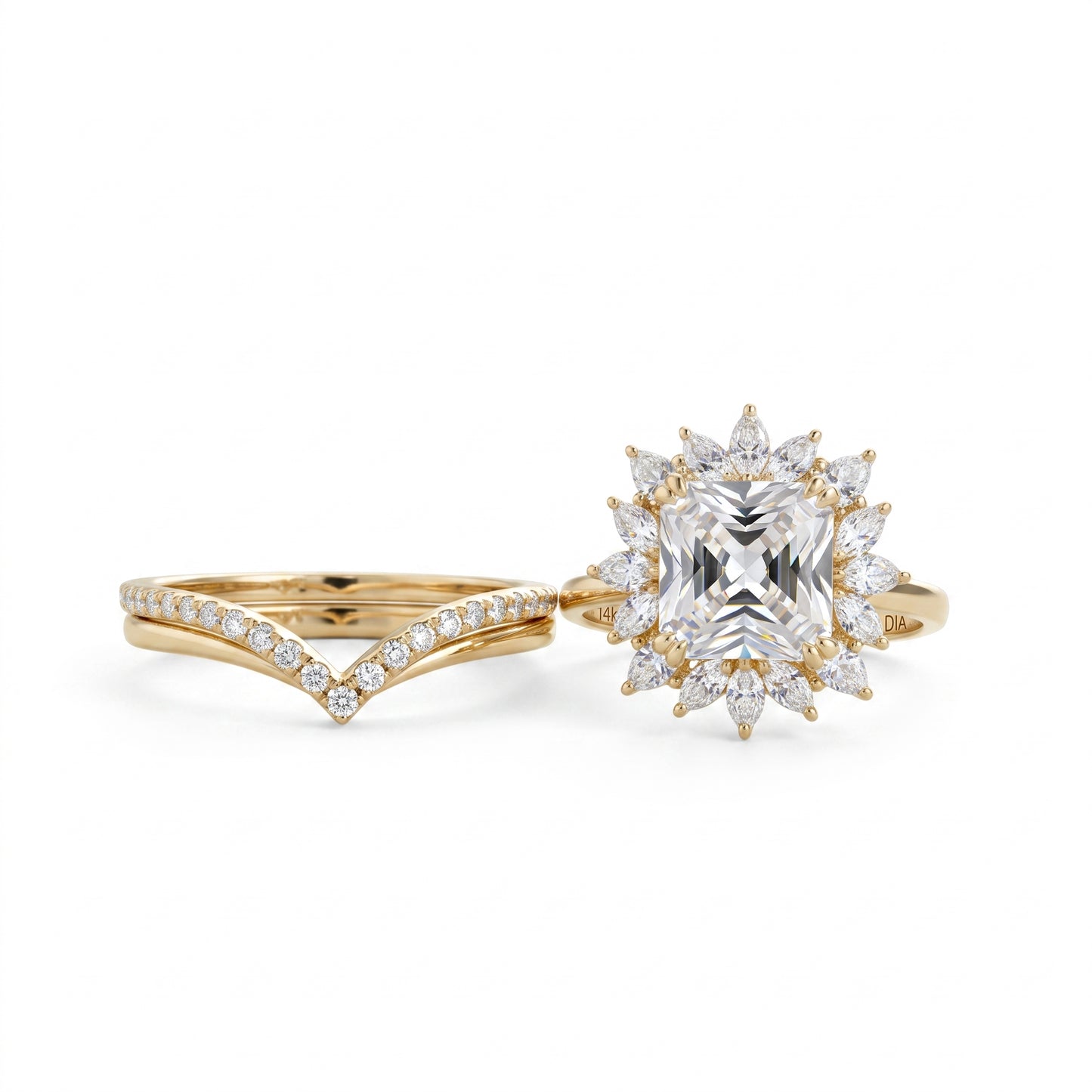 1.50 Ct Radiant Cut Lab Grown Diamond Engagement Ring Set