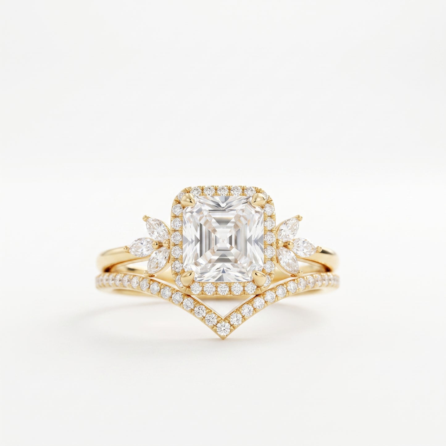 1.80 Ct Asscher Cut Lab-Grown Ring Set with Chevron Band