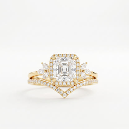 1.80 Ct Asscher Cut Lab-Grown Ring Set with Chevron Band