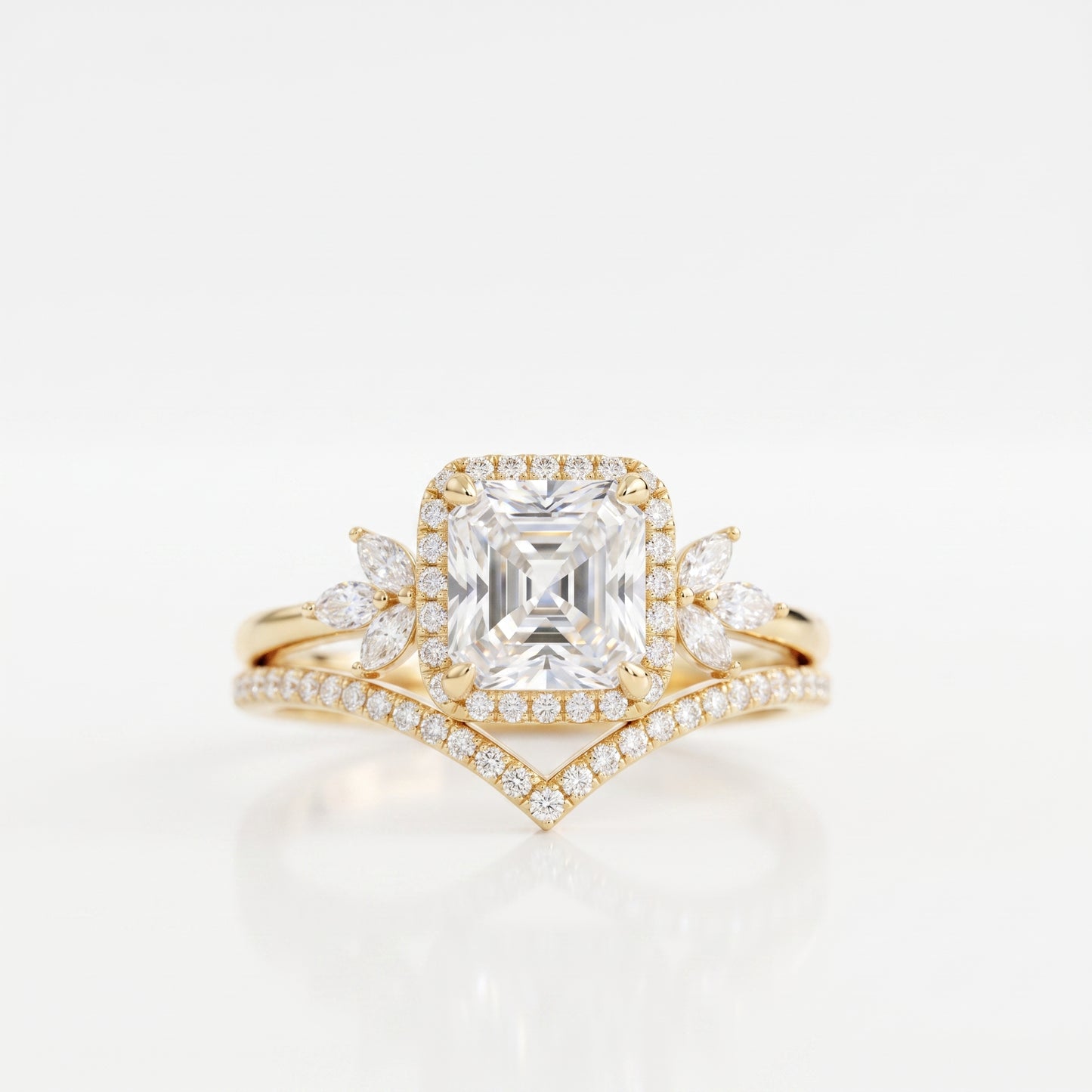 1.80 Ct Asscher Cut Lab-Grown Ring Set with Chevron Band
