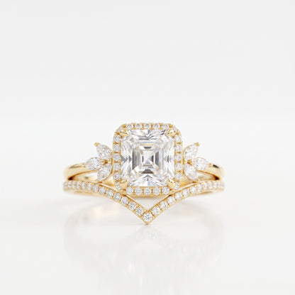 1.80 Ct Asscher Cut Lab-Grown Ring Set with Chevron Band