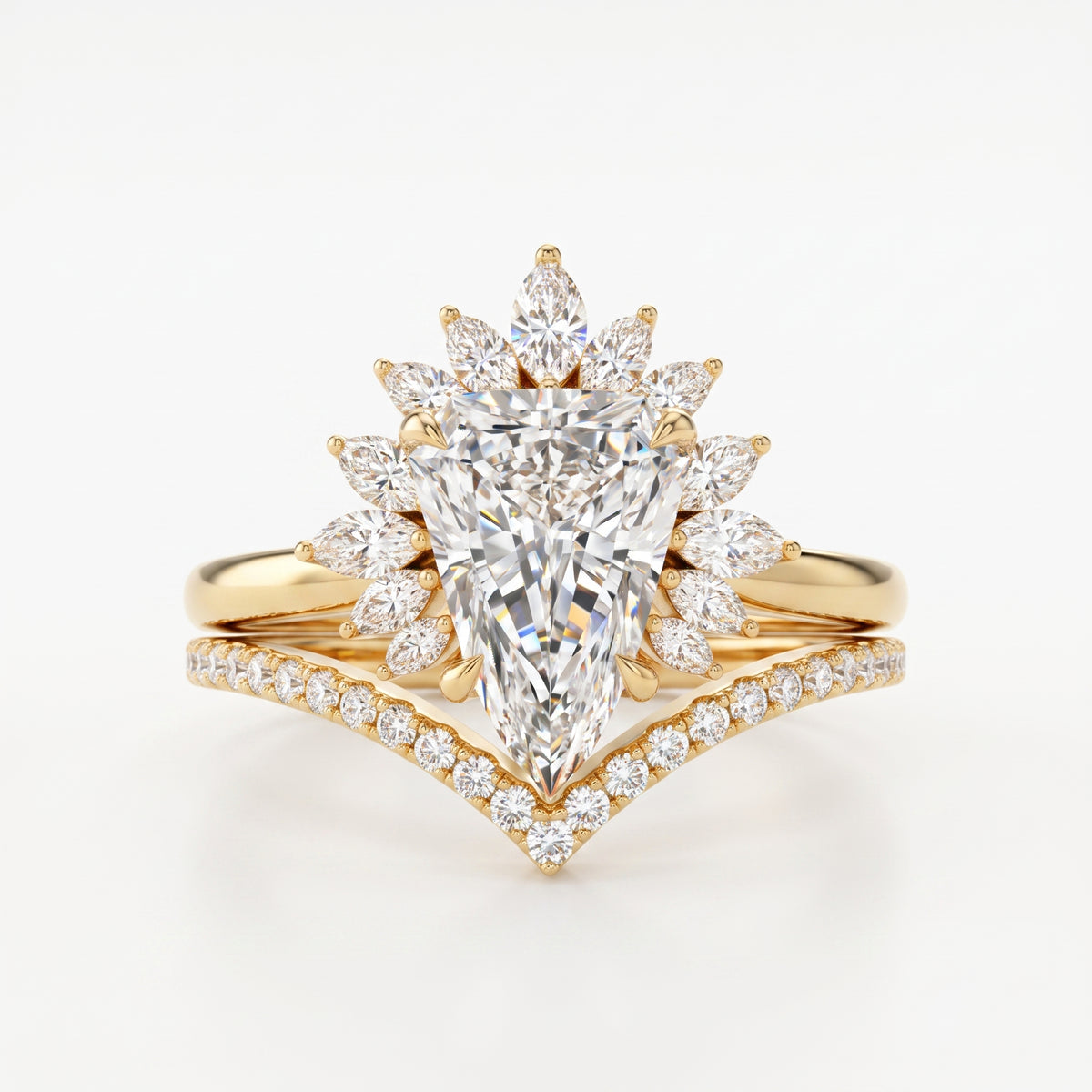 2.40 Ct Shield Cut Lab-Grown Halo Engagement Ring Set