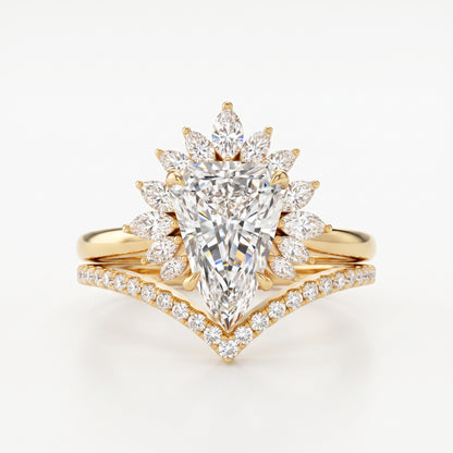 2.40 Ct Shield Cut Lab-Grown Halo Engagement Ring Set