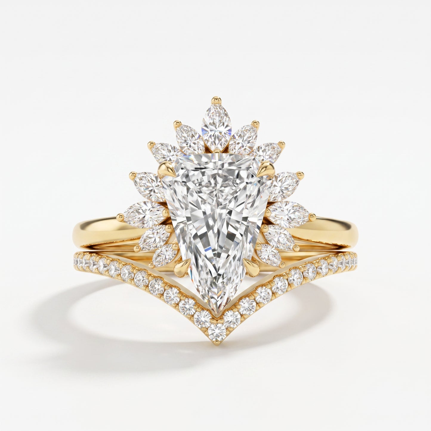 2.40 Ct Shield Cut Lab-Grown Halo Engagement Ring Set