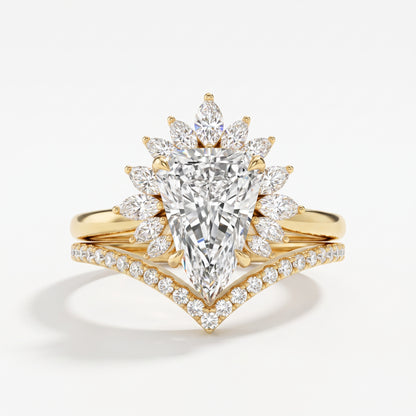 2.40 Ct Shield Cut Lab-Grown Halo Engagement Ring Set