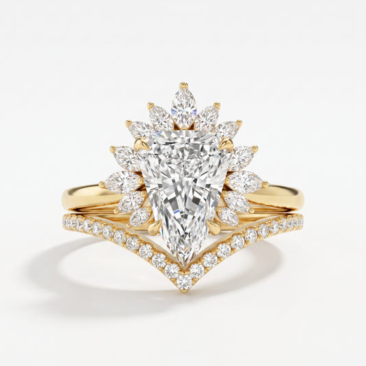 2.40 Ct Shield Cut Lab-Grown Halo Engagement Ring Set
