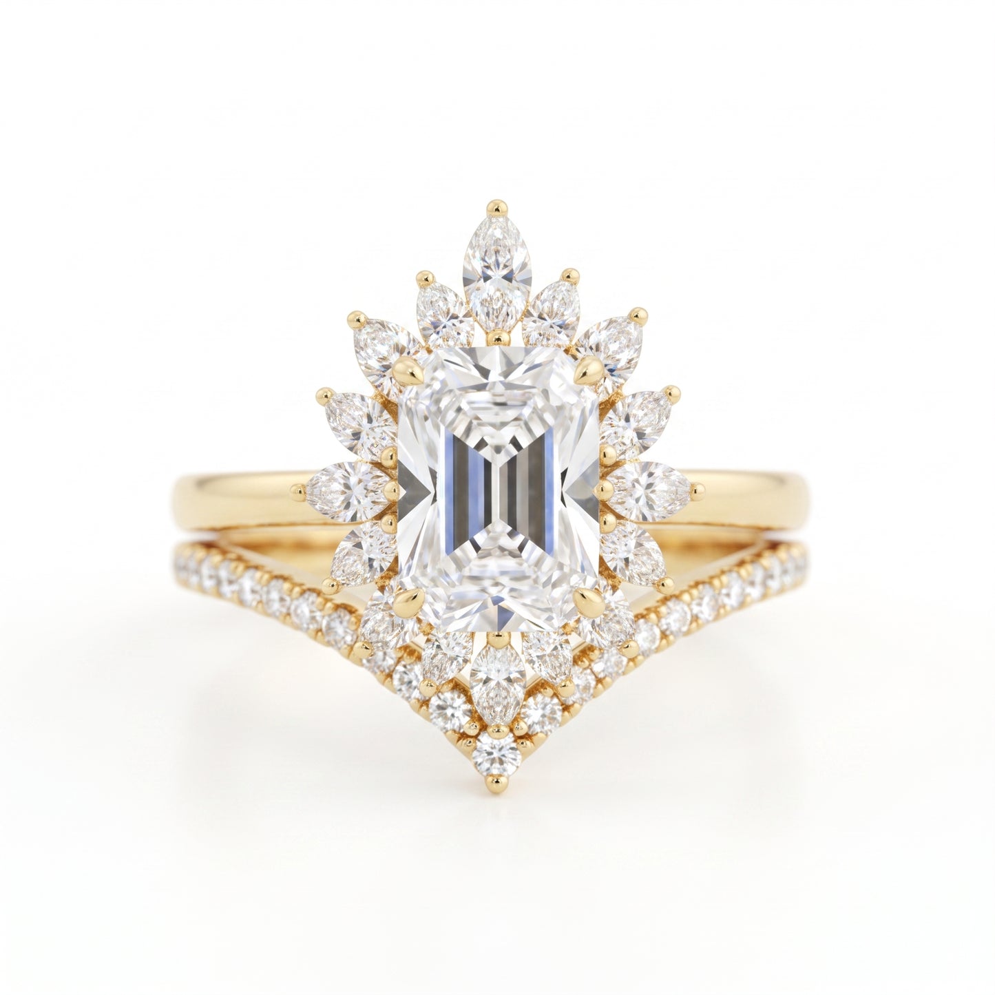 1.90 ct Emerald Cut Lab-Grown Floral Halo Engagement Ring