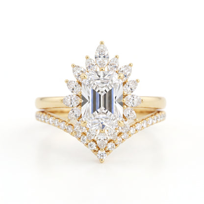 1.90 ct Emerald Cut Lab-Grown Floral Halo Engagement Ring