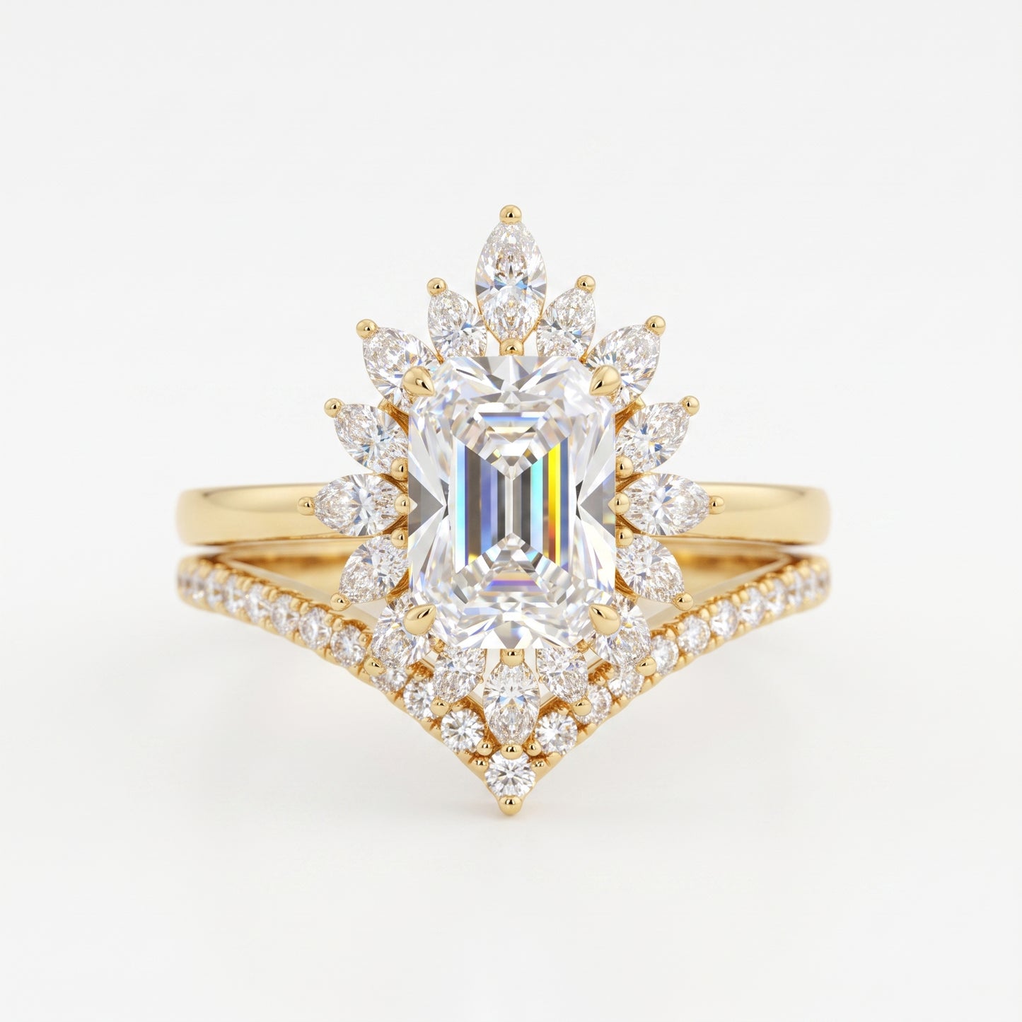1.90 ct Emerald Cut Lab-Grown Floral Halo Engagement Ring