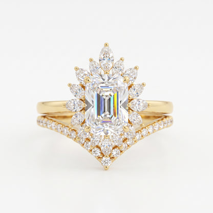 1.90 ct Emerald Cut Lab-Grown Floral Halo Engagement Ring