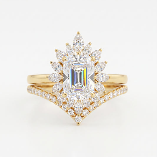 1.90 ct Emerald Cut Lab-Grown Floral Halo Engagement Ring