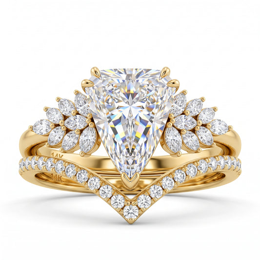2.50 Ct Shield Cut Lab-Grown Ring Set – Chevron Wedding Band