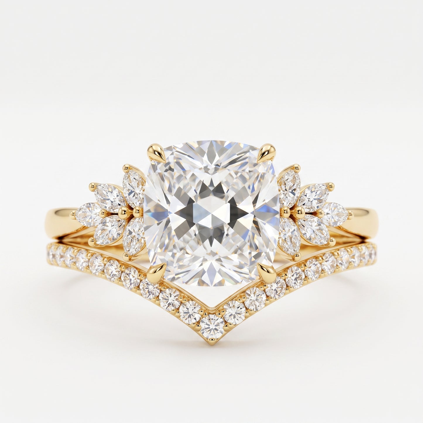 1.65 Ct Cushion Cut Diamond Ring Set – Chevron Wedding Band