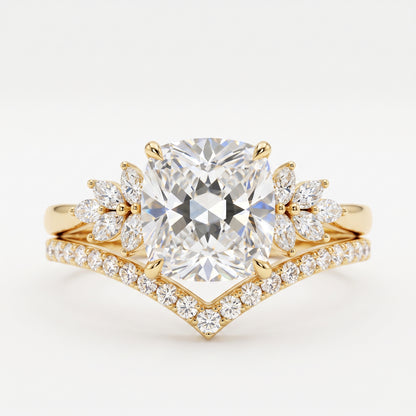 1.65 Ct Cushion Cut Diamond Ring Set – Chevron Wedding Band