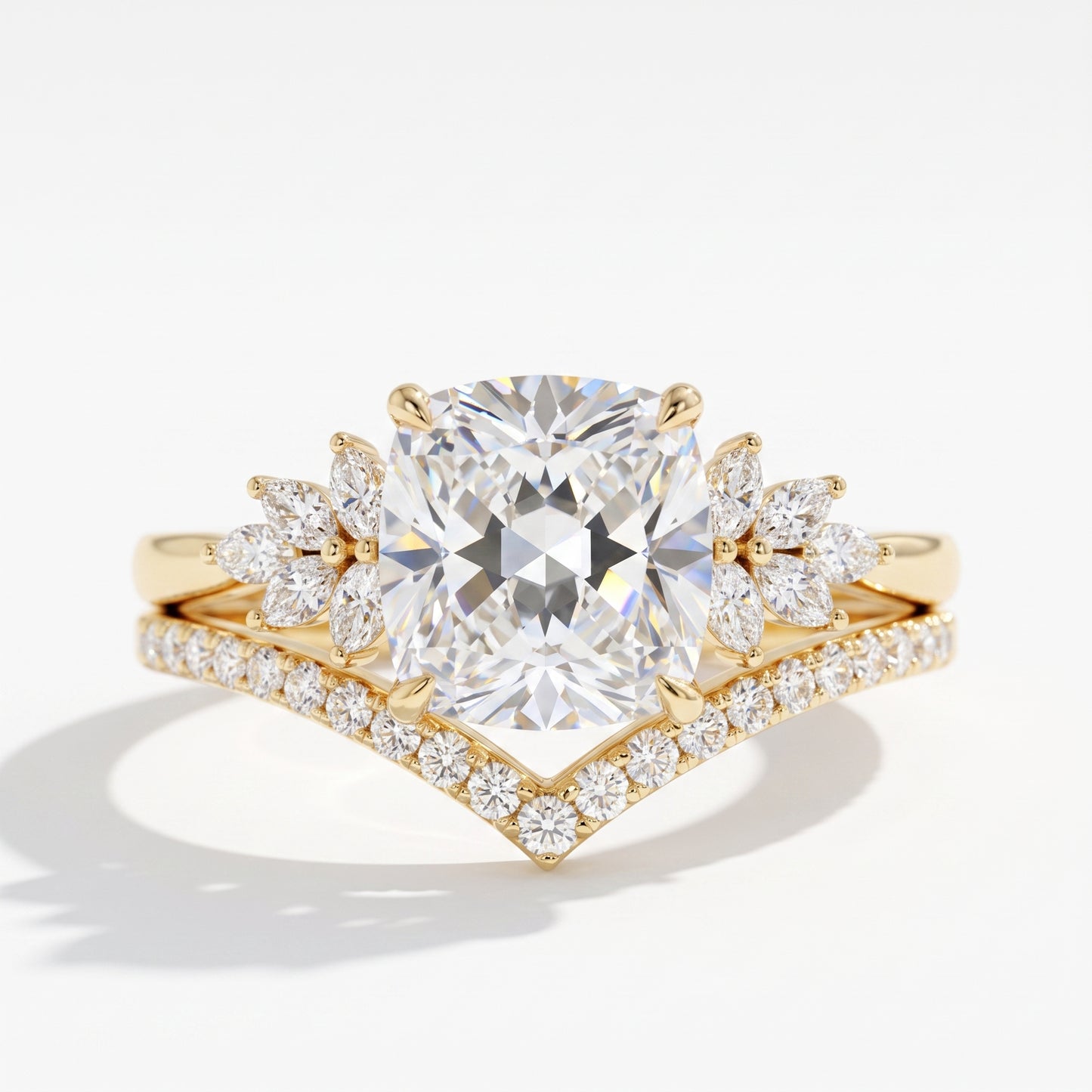 1.65 Ct Cushion Cut Diamond Ring Set – Chevron Wedding Band