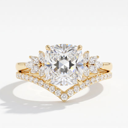 1.65 Ct Cushion Cut Diamond Ring Set – Chevron Wedding Band