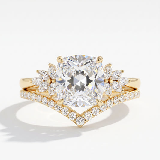 1.65 Ct Cushion Cut Diamond Ring Set – Chevron Wedding Band