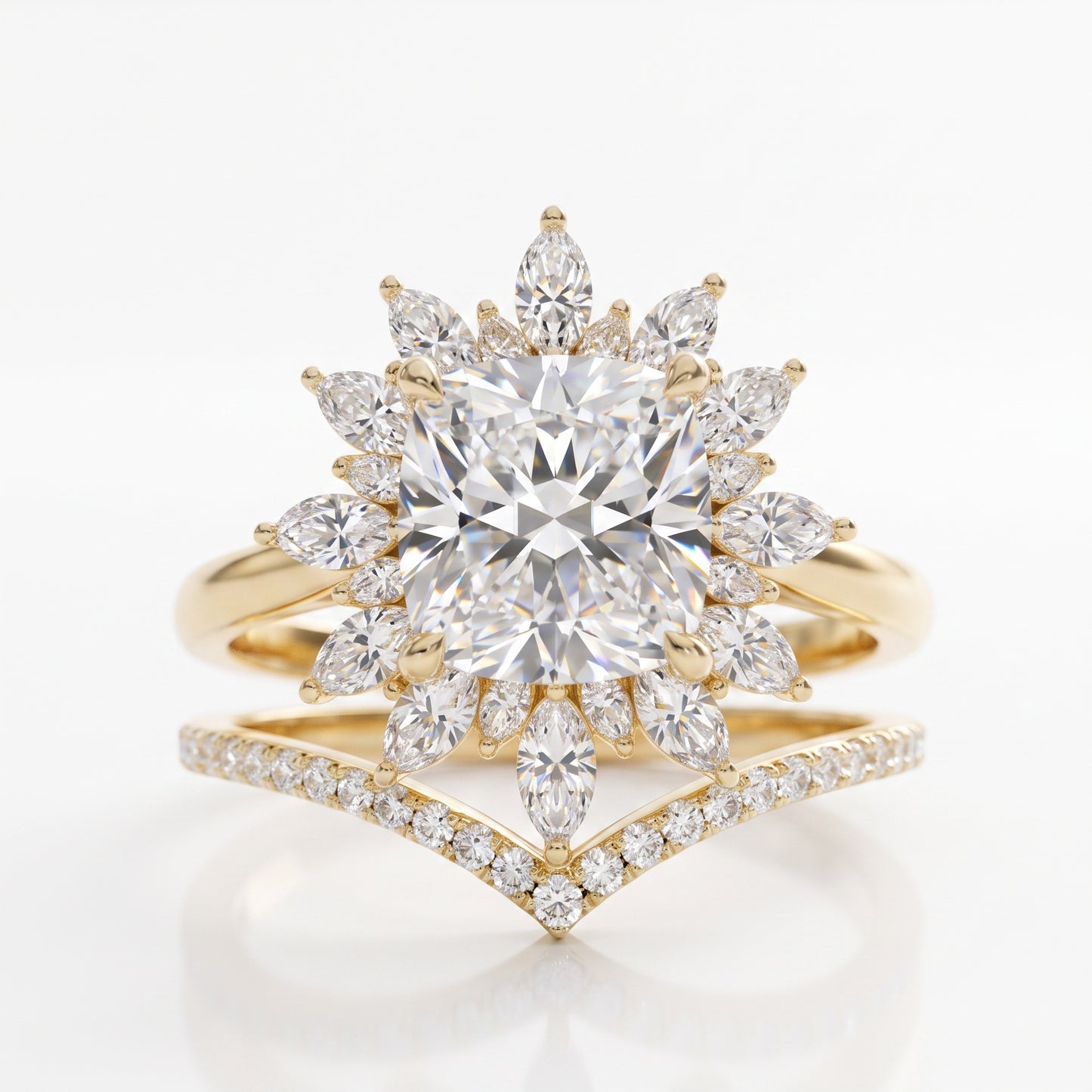 1.85 Ct Sunburst Diamond Bridal Set – Floral Halo Ring