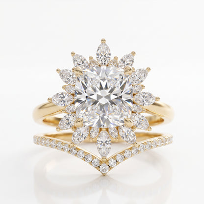 1.85 Ct Sunburst Diamond Bridal Set – Floral Halo Ring