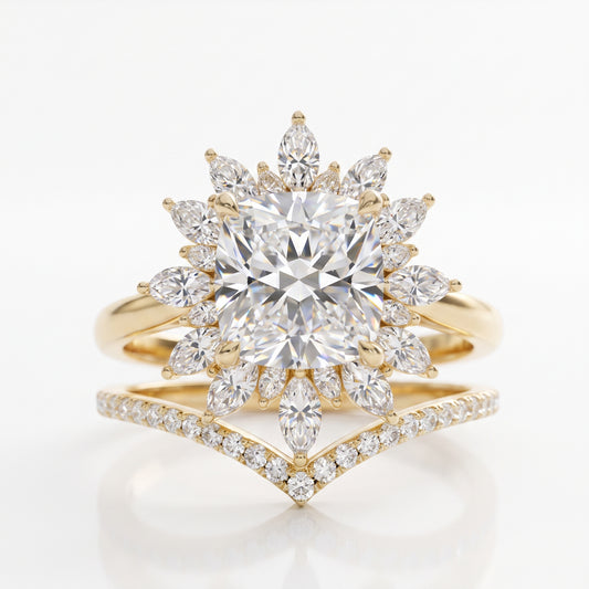 1.85 Ct Sunburst Diamond Bridal Set – Floral Halo Ring