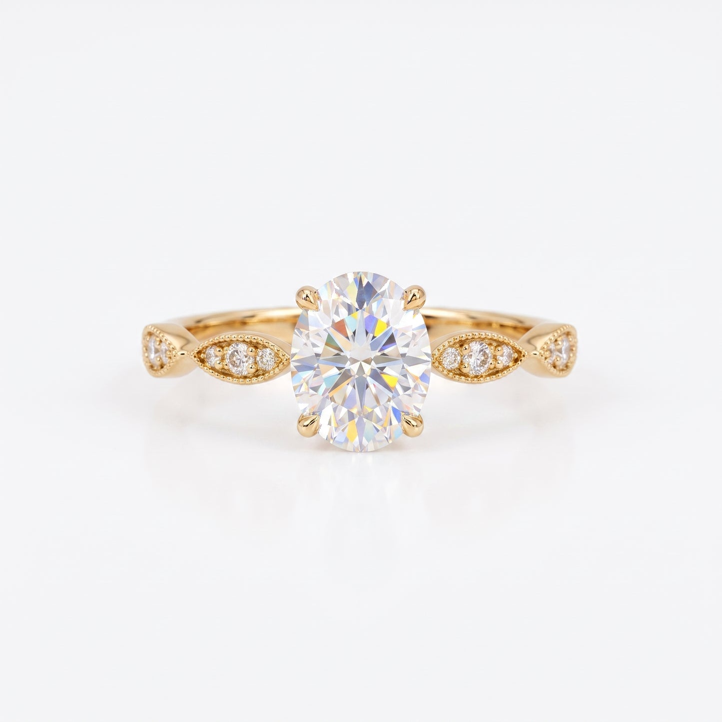1.25 ct Oval Lab Grown Diamond Engagement Ring • Vintage Rose Gold Ring with Milgrain Detail