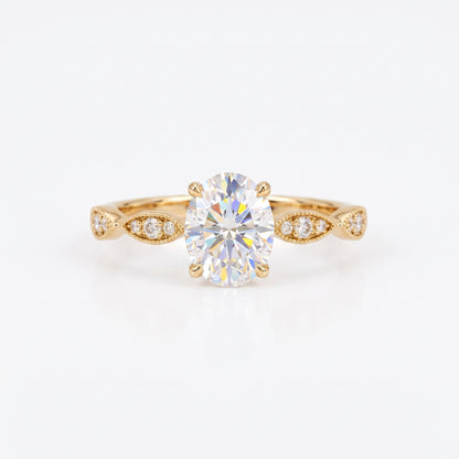 1.25 ct Oval Lab Grown Diamond Engagement Ring • Vintage Rose Gold Ring with Milgrain Detail