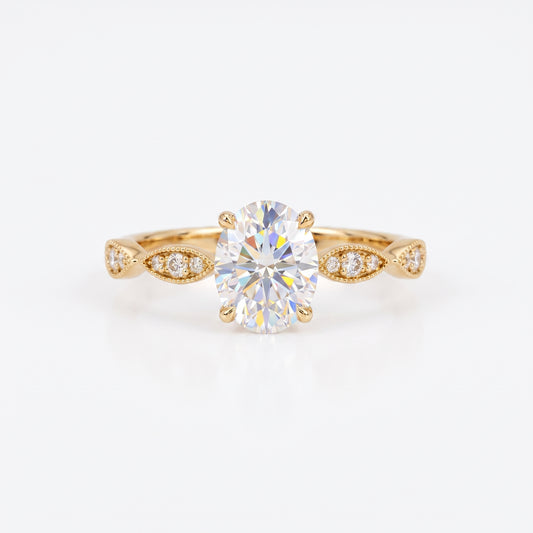 1.25 ct Oval Lab Grown Diamond Engagement Ring • Vintage Rose Gold Ring with Milgrain Detail