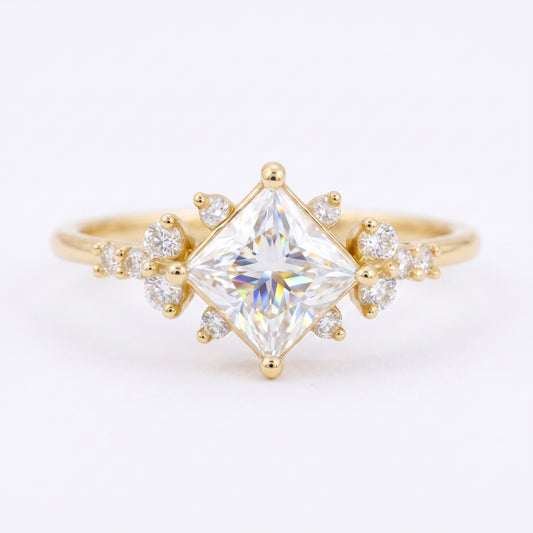 1.25 ct Princess Cut Lab Grown Diamond Engagement Ring • Vintage Rose Gold Bridal Ring